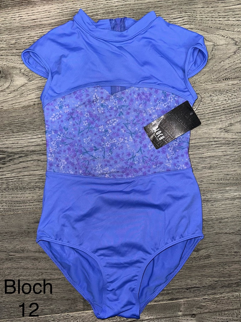 Bloch Purple Floral Mesh Cap-Sleeve Dance Leotard
